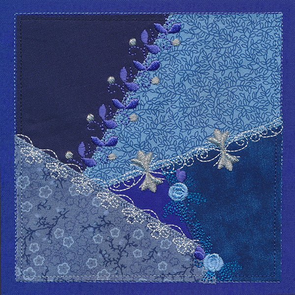 Crazy Patchwork Blue Magic Quilt Block (Heirloom Applique)