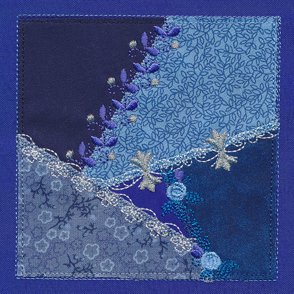 Crazy Patchwork Blue Magic Quilt Block (Heirloom Applique)