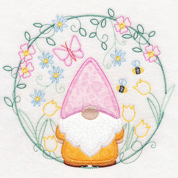 Cheery Garden Gnome Wreath (Heirloom Applique)