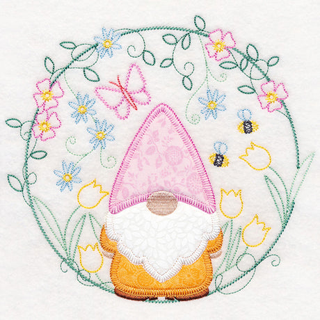 Cheery Garden Gnome Wreath (Heirloom Applique)