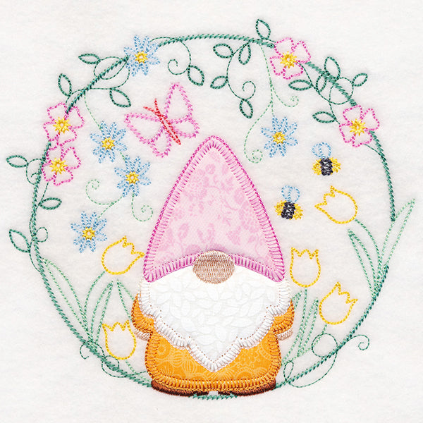 Cheery Garden Gnome Wreath (Heirloom Applique)