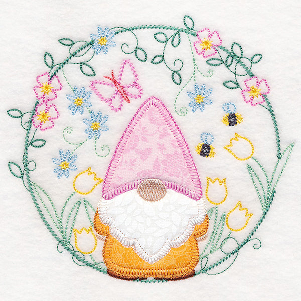 Cheery Garden Gnome Wreath (Heirloom Applique)
